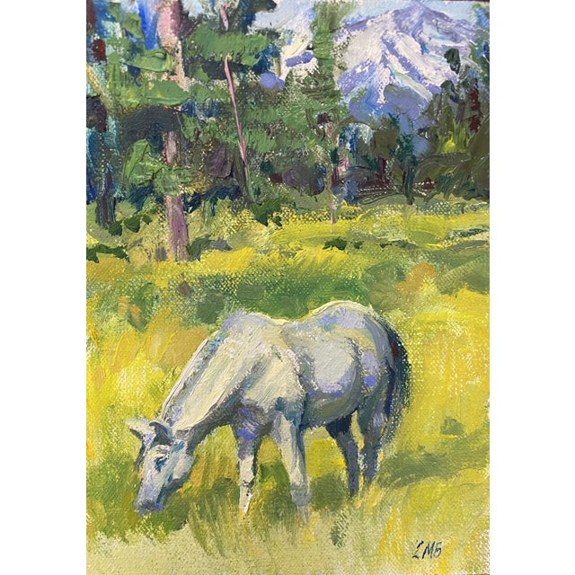 "Grazing Rights" This small painting captures a quiet, pastoral moment with a soft, impressionistic touch. The artist’s...