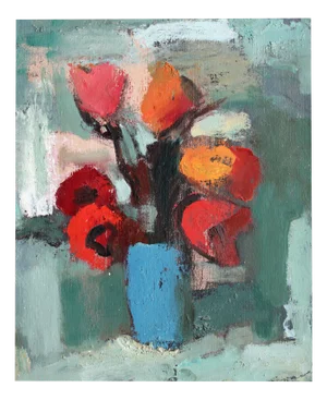 Aleksandr Rodin, Tulips in a Vase #4, Oil on Cardboard