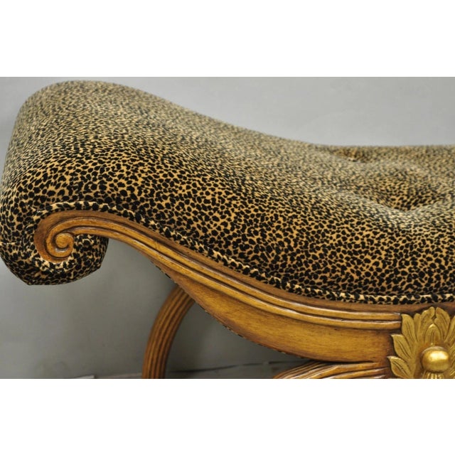 Late 20th Century Vintage Italian Hollywood Regency Style Leopard Print Upholstered Window Bench For Sale - Image 5 of 11