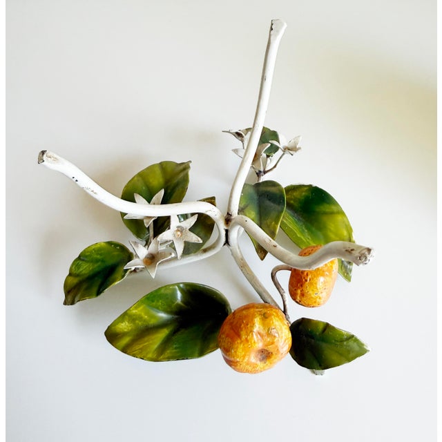 1950s Italian Toleware Hurricane Candle Holders With Citrus Accents For Sale - Image 9 of 12