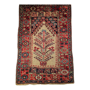 Antique Turkish Prayer Village Rug, Hand-Knotted Tree of Life Design, 3' x 5'