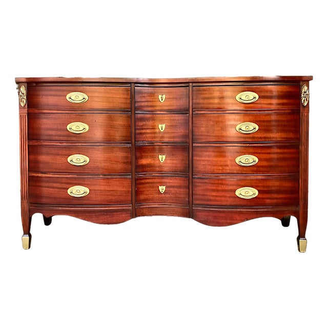Vintage Federal Mahogany Serpentine Dresser | Sideboard | Console | 58" Wide For Sale