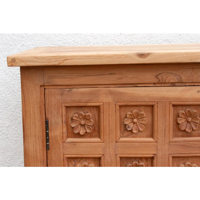 80" Long Reclaimed Teak Lotus Flower Credenza For Sale - Image 4 of 10