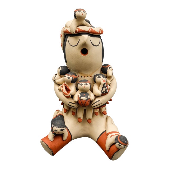 Mid 20th Century Marie Toya Signed Jemez Pueblo Storyteller 8 Children Pottery Sculpture Figurine For Sale