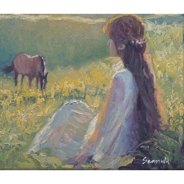 Original oil painting by Sean Wu, Girl and her horse