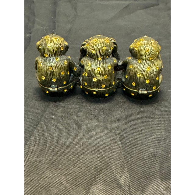 1980s Milton & Lorie Three Wise Monkeys Trinket Box Bejeweled Rhinestone Gold Tone VTG For Sale - Image 5 of 12