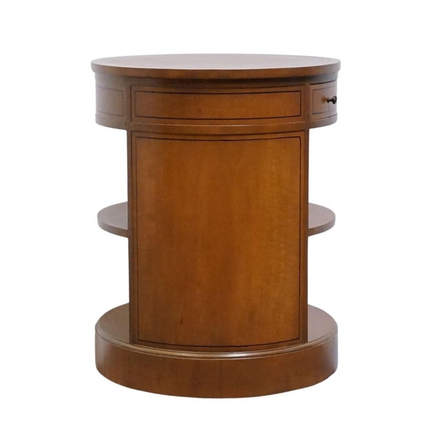 Baker Furniture Solid Mahogany Traditional Style 26" Oval Accent Bookcase End Table W. Tooled Leather Top For Sale - Image 10 of 12