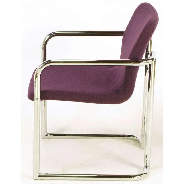 Textile Chrome and Violet Wool Sled Armchairs - a Pair For Sale - Image 7 of 11