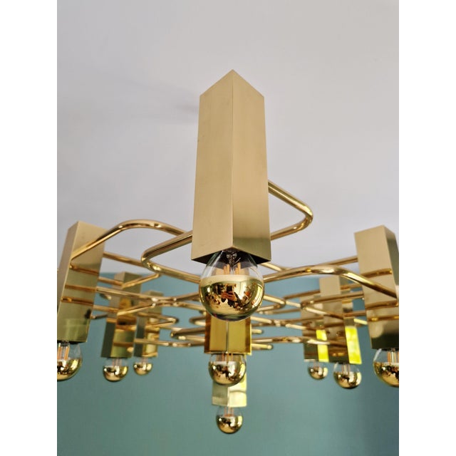 Geometric Brass Chandelier by Gaetano Sciolari for Boulanger, 1970s For Sale - Image 13 of 18