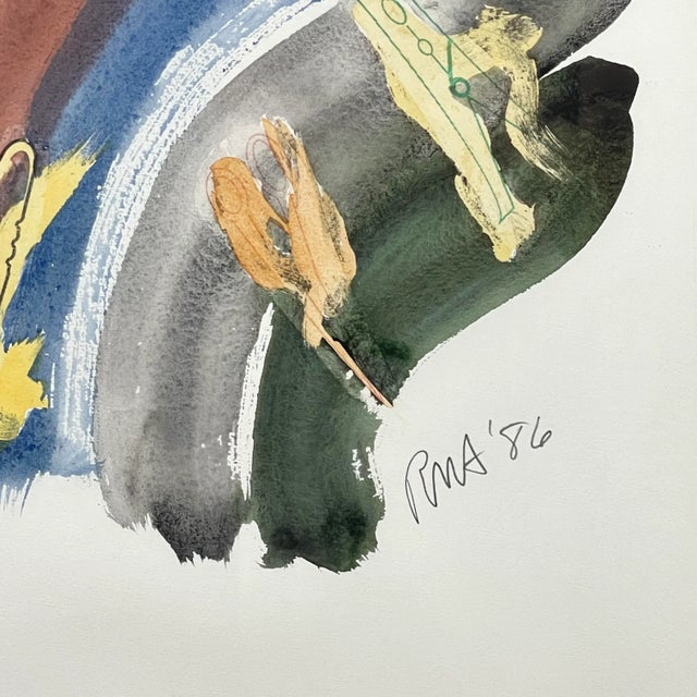 1986 Abstract Watercolor with Clothespin by Russ Armstrong, Framed For Sale - Image 4 of 7