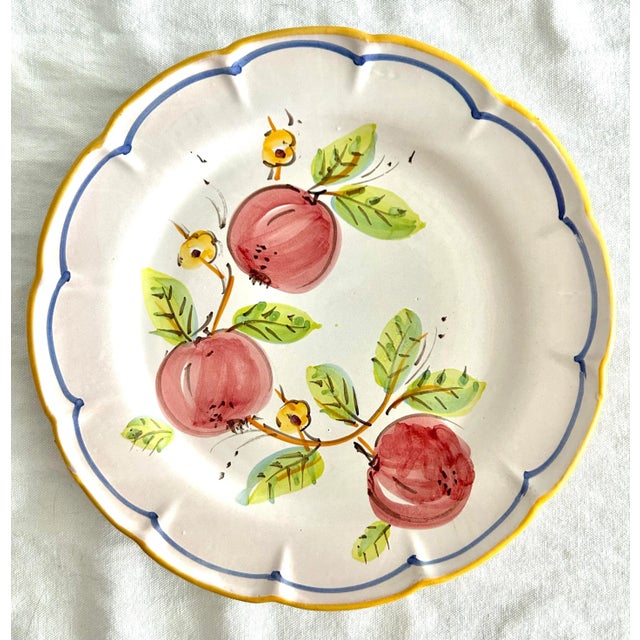 French Country Mid 20th Century Gump’s Vintage Italian Hand Painted Scalloped Stoneware Fruit Plates- a Set For Sale - Image 3 of 9