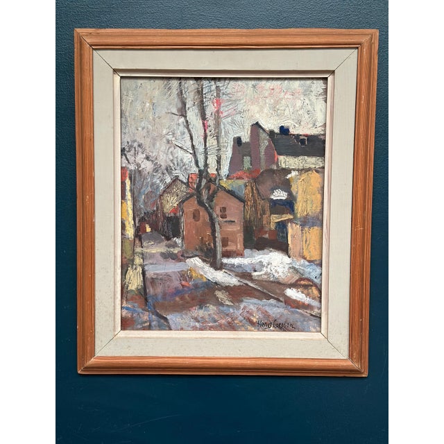 Original Swedish Oil on Panel – “Cityscape with Snow” by Henry Larsson – Signed – Vintage & Framed – 54 × 47 cm (21.3" ×...