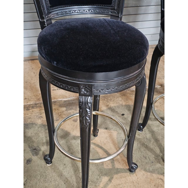 Early 21st Century Set of 3 Casa Stradivari Ebonized Designer Swivel Counter Stools Bar Stools For Sale - Image 5 of 12