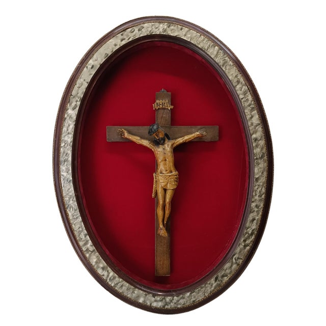Wood Carving of Christ in Frame, 1890s For Sale - Image 7 of 7