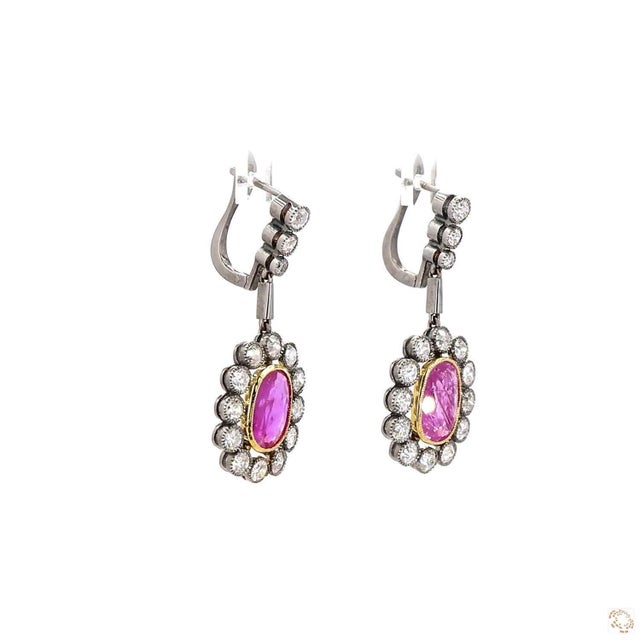 2.04 Carat Old European Cut Diamond Ruby Gold Earrings, A Pair For Sale - Image 9 of 9