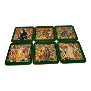 Late 20th Century Pimpernel Coasters of Festive Christmas Cats- Set of 6