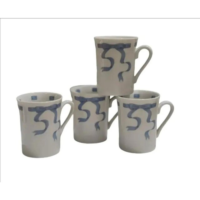 Ceramic Vintage Neiman Marcus Trompe l'Oeil Blue Ribbon Porcelain Mugs- Set of 4 For Sale - Image 7 of 7