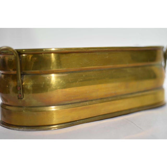 Vintage Brass Herb Planters With Blue & White Ceramic Handles - A Pair For Sale - Image 9 of 12