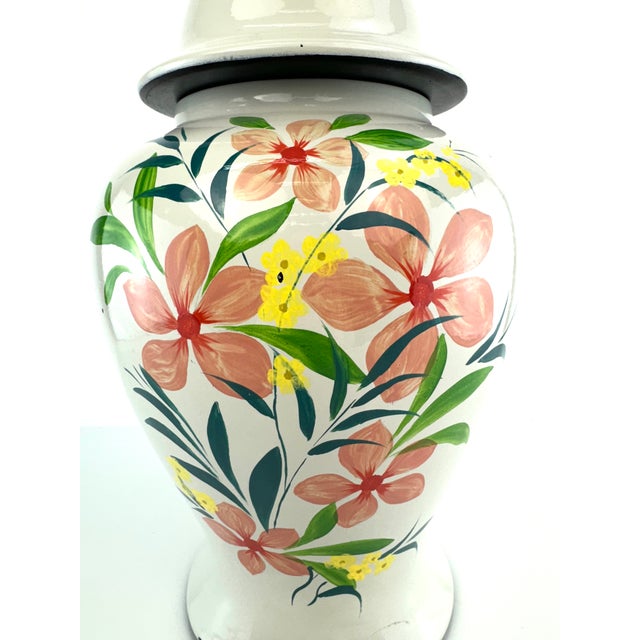 Rustic European Vintage French Hand-Painted Floral Ginger Jar With Lid For Sale - Image 3 of 11