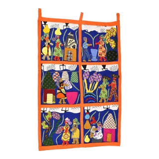 Early 20th Century Weya 6 Panel Story Quilt Life in Africa For Sale