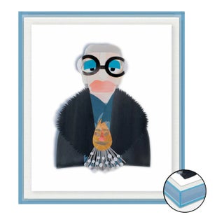 Iris with Navy Fur Coat by Melvin G in Light Blue Transparent Acrylic Shadow Box, Medium Art Print For Sale