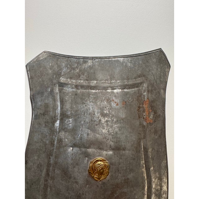 Vintage Medieval Rustic European Brass Medallion & Steel Shield Armor For Sale In Houston - Image 6 of 11