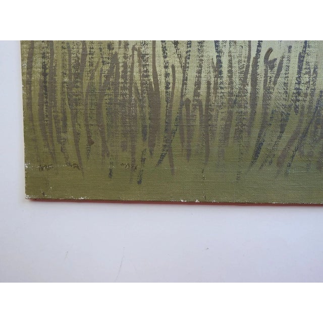 Acrylic on artist board painting of grass. Unsigned. Unframed, small spots of paint loss.