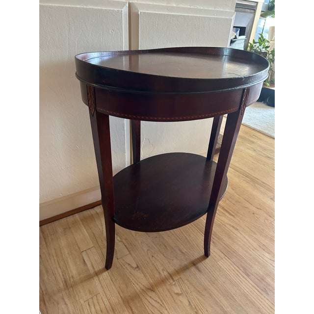 Brown Mid 20th Century Mersman Tiered Mahogany Inlay Oval Side Table - Mersman 7367 For Sale - Image 8 of 10