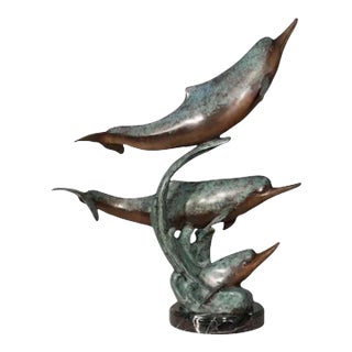 Late 20th Century Bronze Dolphin Pod Sculpture For Sale