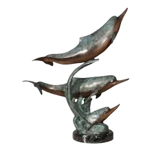 Late 20th Century Bronze Dolphin Pod Sculpture