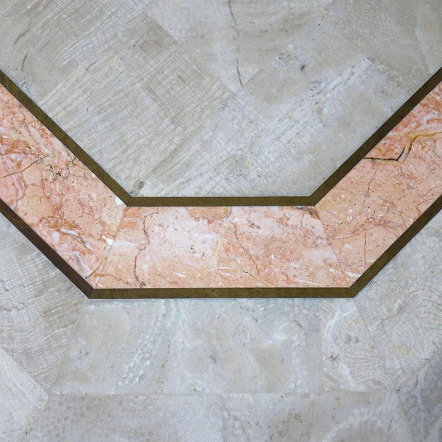 Mid-Century Modern Maitland Smith Casa Bique Tessellated Stone With Brass Trim Side Table For Sale - Image 3 of 8