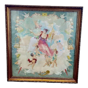 Late 19th Century French-Flemish Tapestry Painting on Silk, Framed