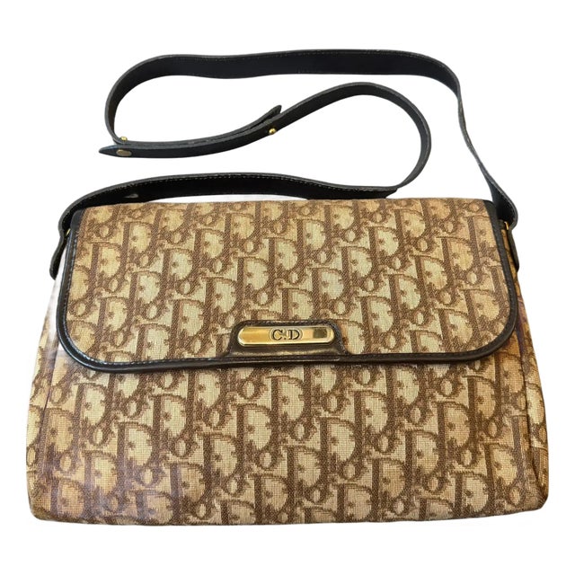 1980s Vintage Christian Dior Oblique Trotter Canvas Shoulder Bag For Sale