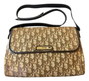 1980s Vintage Christian Dior Oblique Trotter Canvas Shoulder Bag