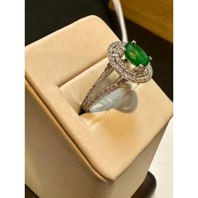 1.5 Ct Oval Cut Natural Emerald & 2 Ct Natural Diamond Halo Engagement Ring For Sale - Image 10 of 18
