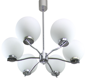Vintage Italian Chrome and Opaline Chandelier, 1970s