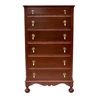 William and Mary Style Mahogany Chest of Drawers With Brass Pulls, Usa For Sale