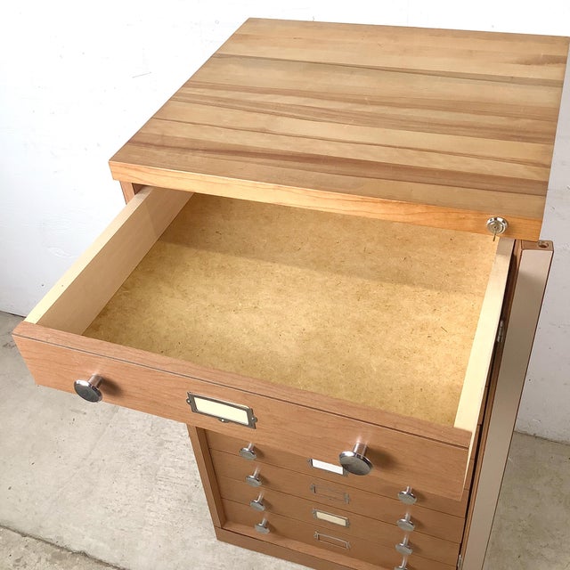 Ten-Drawer Museum Specimen Cabinet With Butcher Block Top For Sale - Image 11 of 17