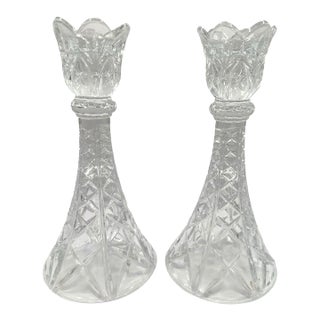 Vintage DePlomb 24% Lead Crystal Candlestick Holders - Set of 2 For Sale