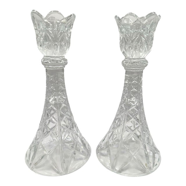 Vintage DePlomb 24% Lead Crystal Candlestick Holders - Set of 2 For Sale
