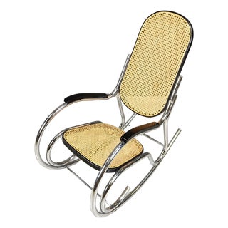 Vintage Chrome and Rattan Rocking Chair, 1960s For Sale