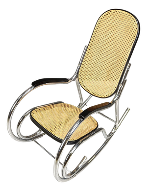 Vintage Chrome and Rattan Rocking Chair, 1960s
