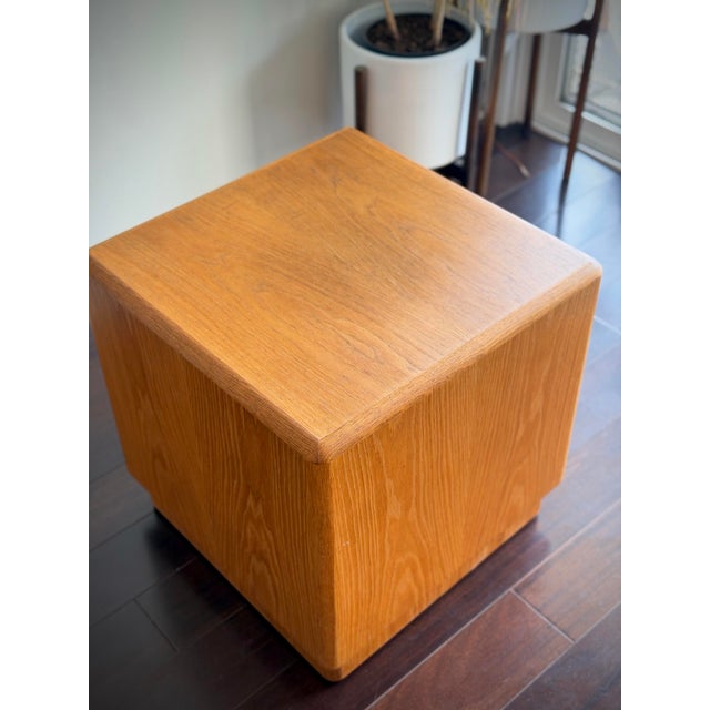 Vintage Waterfall Oak Cube Side Table Pedestal End Table in the Style of Dunbar and Milo Baughman For Sale In Los Angeles - Image 6 of 11