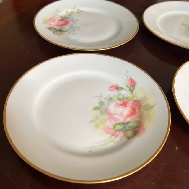 Vintage Hand Painted Plates Feature Roses Signed by Artist, Set of Four For Sale - Image 4 of 12