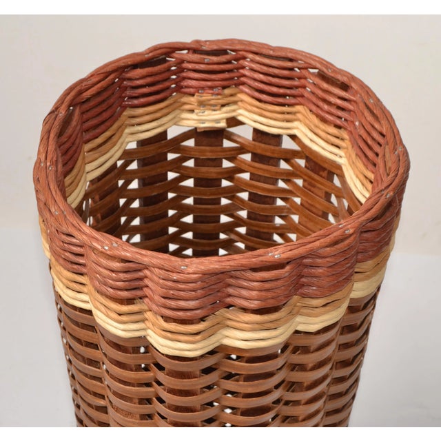 1990s 1990 Natural Hand Woven Fibers Cane Bamboo Wood Umbrella Stand Floor Vase For Sale - Image 5 of 12