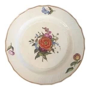 Antique 18th Century German Continental Porcelain Charger Decorated with Flowers & Basketweave Border
