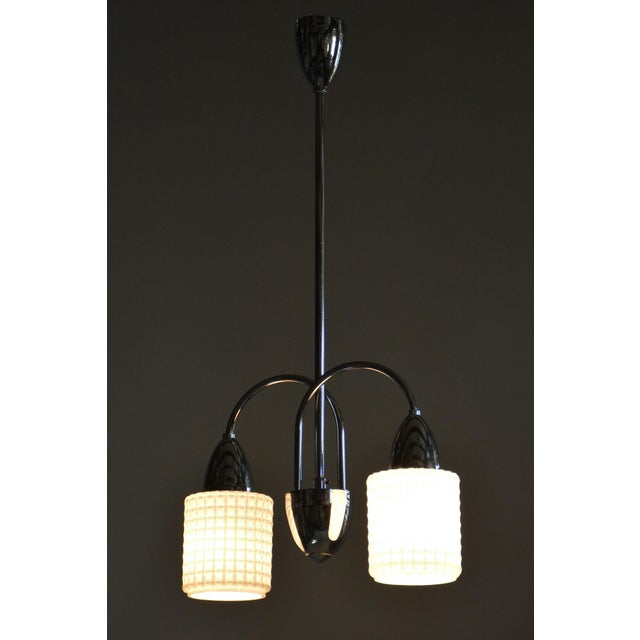 Mid-Century Chandelier in Chrome, Steel and Opaline Glass, Czech, 1960s For Sale - Image 9 of 12