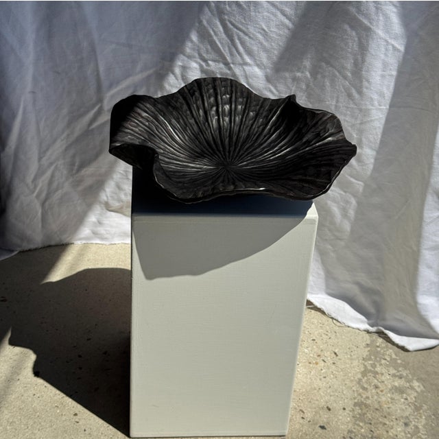 Brutalist Blackened Teak Bowl in the Shape of a Leaf or Flower, 1980s For Sale - Image 3 of 11