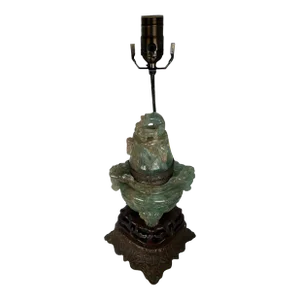 1920s Chinese Carved Green Fluorite Lamp