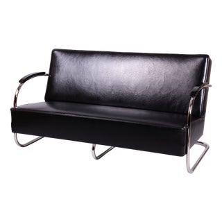 Bauhaus Sofa in Chrome and Leather from Mücke-Melder, Czech, 1930s For Sale